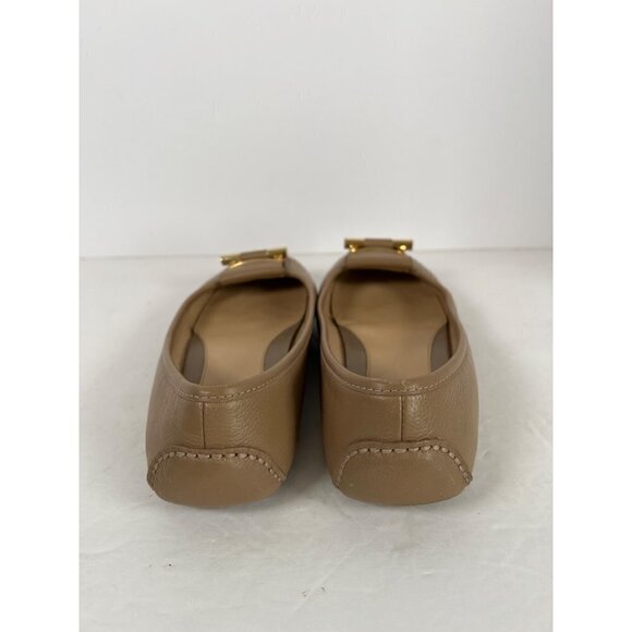 Michael Kors Size 6.5 Tan Balletcore Flats Leather Ballet Gold Buckle Detail - Picture 5 of 13
